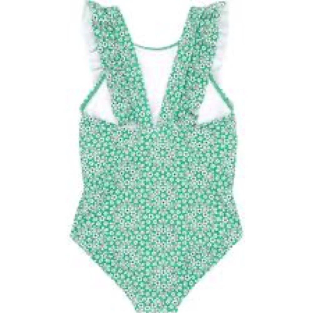 Minnow NWT Liberty Girls Godwin Ruffle One Piece Green floral Sz 13-14 L